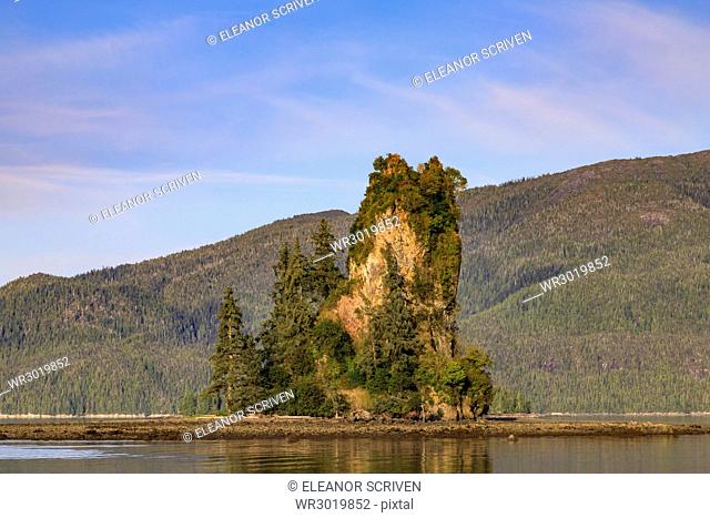 New Eddystone Rock, late afternoon summer sun, Behm Canal, Misty Fjords National Monument, Ketchikan, Alaska, United States of America, North America