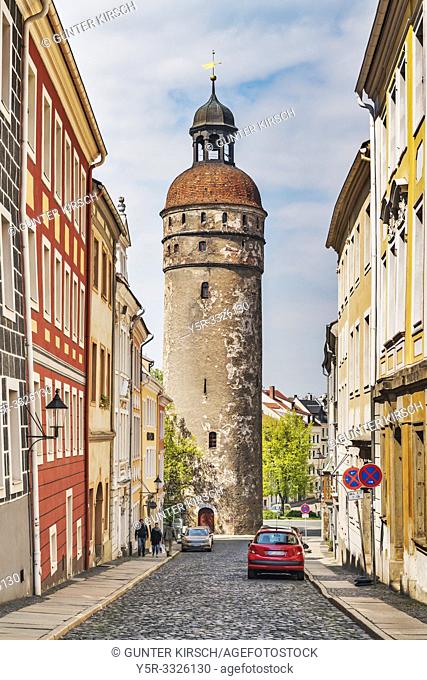 The Nikolaiturm was built in 1348. The tower is 45 meters high. He was part of the city fortification of Goerlitz, Saxony, Germany, Europe