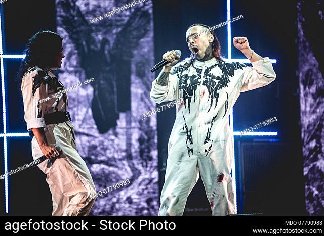 Italian singers Cristina Scabbia and Andrea Ferro of Lacuna Coil during the concert Black Anima: Live From The Apocalypse