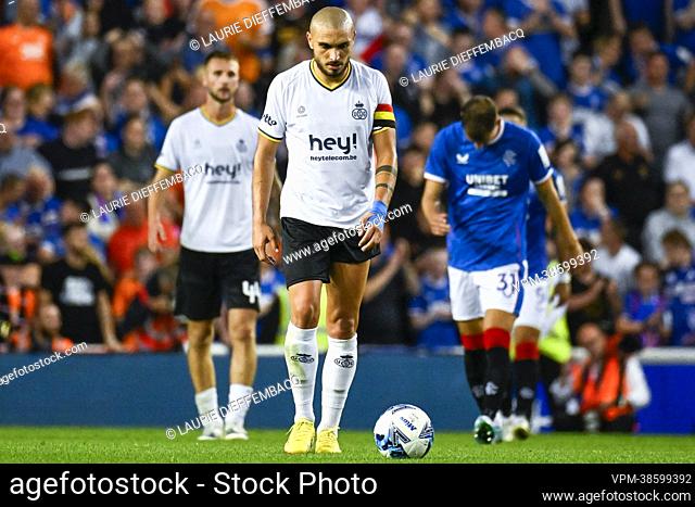 Union's Teddy Teuma looks dejected during a match between Scottish Rangers FC and Belgian soccer team Royale Union Saint-Gilloise