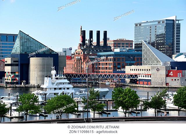 View of Inner Harbor, from Federal Hill Park, in Baltimore, Maryland