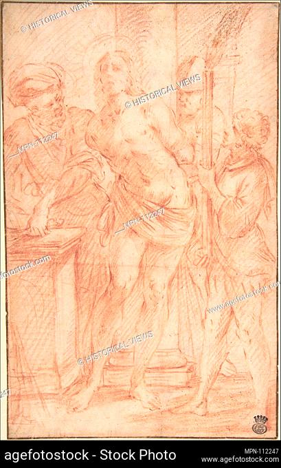 The Mocking of Christ (recto); Exterior View of a Church (verso). Artist: Anonymous, Italian, Roman-Bolognese, 17th century; Date: 17th century; Medium: Red...