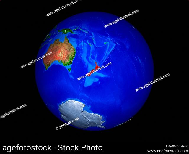 New Zealand on planet planet Earth with country borders. Extremely detailed planet surface. 3D illustration. Elements of this image furnished by NASA