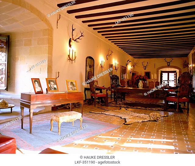 Great hall and living room in Castillo de Canena, Canena, near Úbeda, Andalusia, Spain