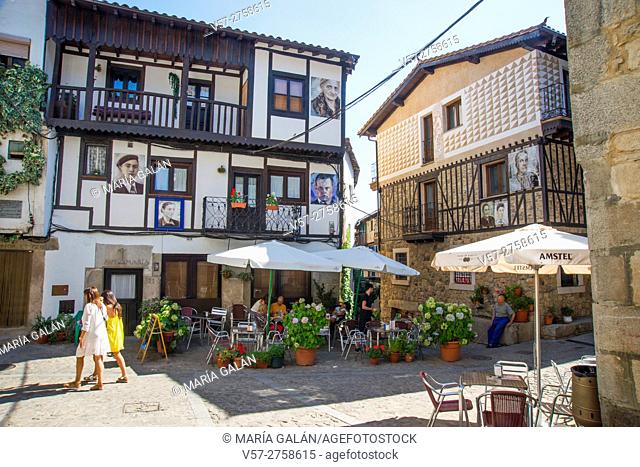 Street and terrace. Mogarraz, Sierra de Francia Nature Reserve, Salamanca province, Castilla Leon, Spain