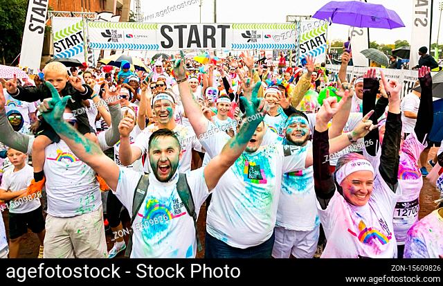 Pretoria, South Africa, May 14, 2016, Diverse people running in The Color Run Marathon in Pretoria