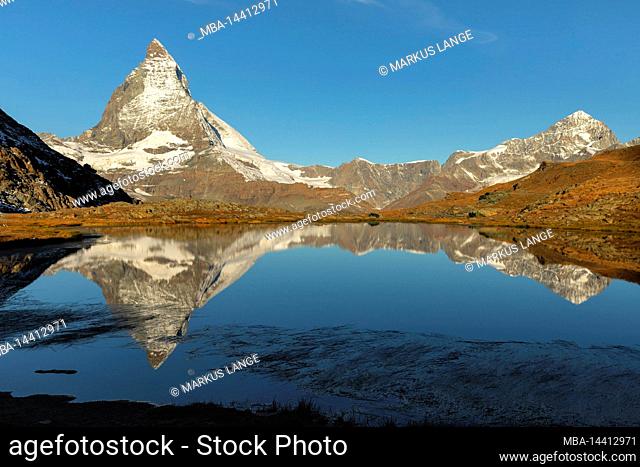 View over the Riffelsee to the Matterhorn (4478m), Swiss Alps, Valais, Switzerland
