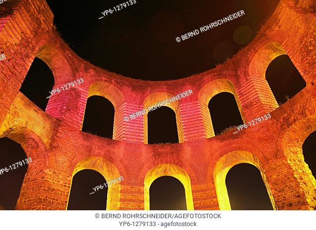 ruins of the Kaiserthermen at night, Trier, Germany