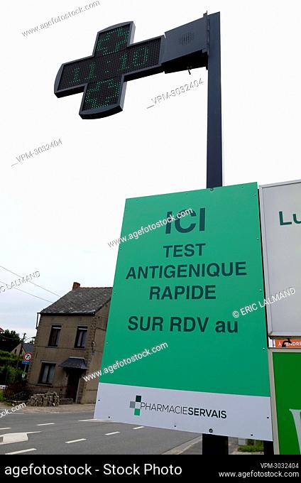 Illustration picture shows pharmacy Servais in Jodoigne, Monday 12 July 2021. As of today, people are able to have a rapid antigen test carried out in a quarter...