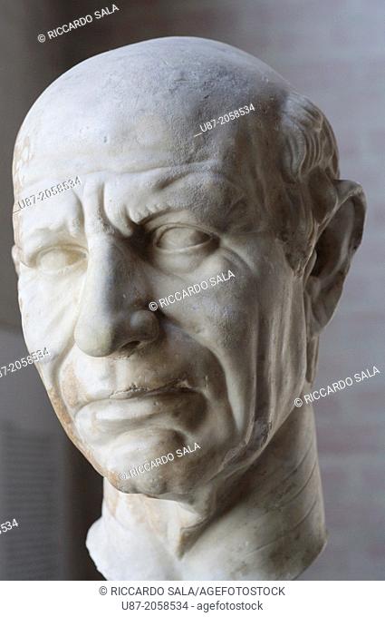 Germany, Bavaria, Munich, Glyptothek Museum, Roman Sculpture, Head on Elderly Man About 40 BC