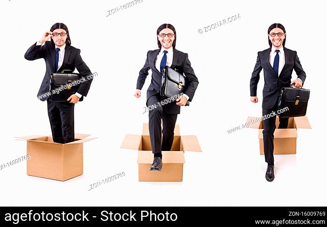 The man in thinking out of the box concept