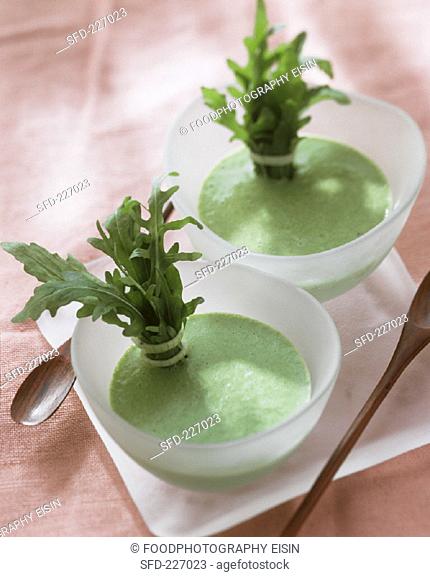 Cream of rocket soup in two bowls (2)