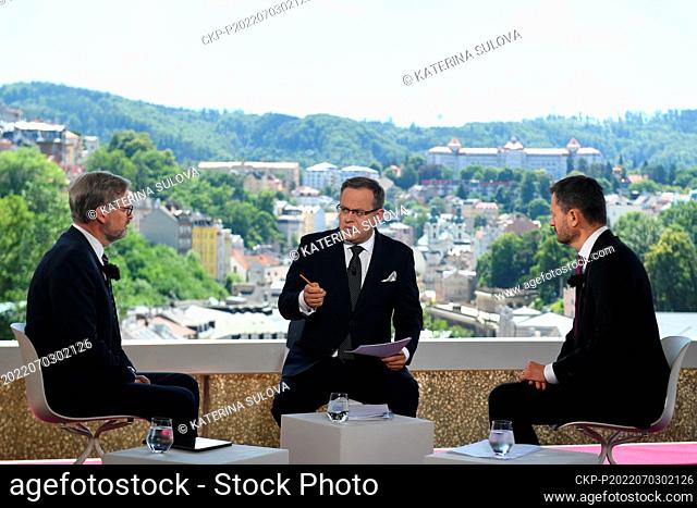 Czech Television's Question Time of Vaclav Moravec (centre) discussion programme, July 3rd, 2022, Karlovy Vary, Czech Republic