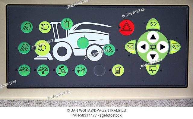 The control panel for the lights and the wipers of a Fendt Katana corn chopper is seen in Hohenmoelsen, Germany, 17 April 2015