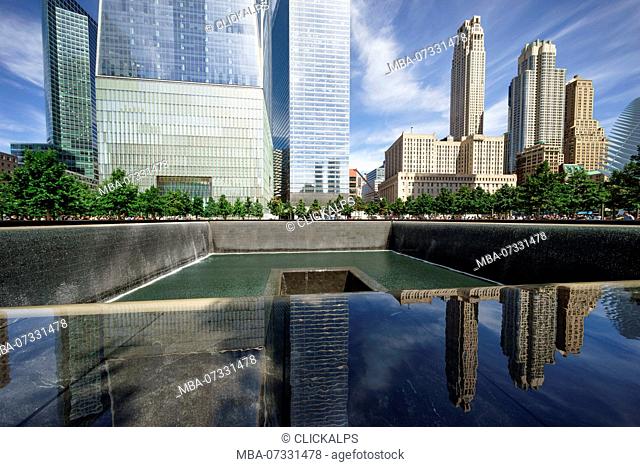 Memorial fountains at Ground Zero, World Trade Center site, New York, Usa