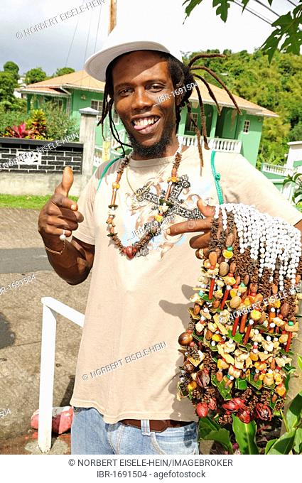 Spice seller in Saint George, Grenada, Lesser Antilles, Caribbean
