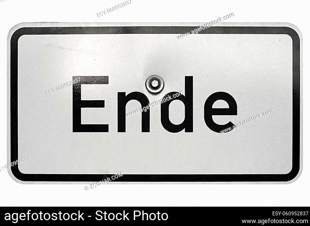 German traffic sign isolated over white background. Ende (translation: End)