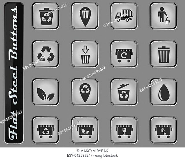 garbage vector web icons on the flat steel buttons