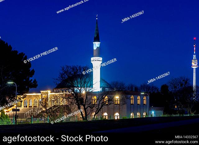 Vienna, mosque Vienna Islamic Centre, tower 'Donauturm' in 21. district Floridsdorf, Austria