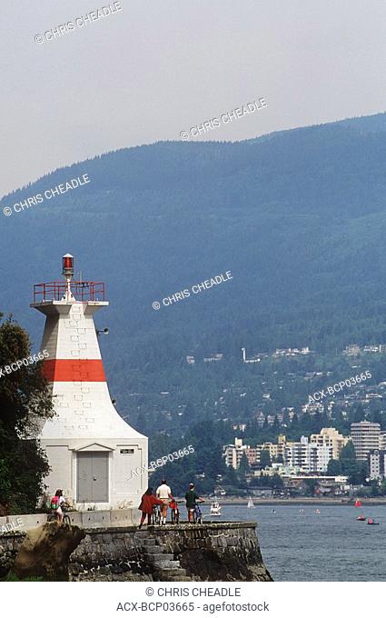 Stanley Park seawall with lighthouse, Vancouver, British Columbia, Canada