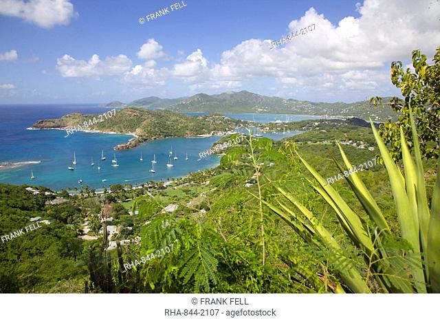 View of English Harbour from Shirley Heights, Antigua, Leeward Islands, West Indies, Caribbean, Central America