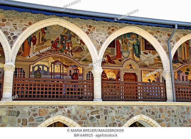 Wall murals and wall mosaics, Kykkos Monastery, Troodos Mountains, Cyprus, Europe