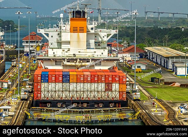 Ship Passing Through The Panama Canal, Panama, Central America