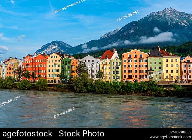 Colorful houses on the Inn's bank in the old town of Innsbruck, Tyrol, Austria