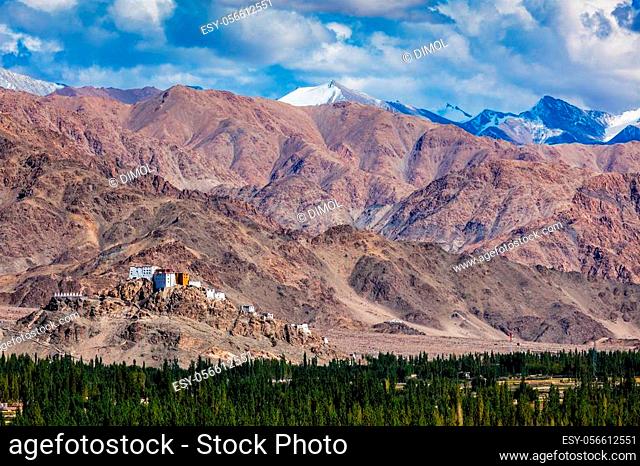 Thiksey gompa Buddhist monastery in Himalayas. View from Shey palace. Ladakh, India