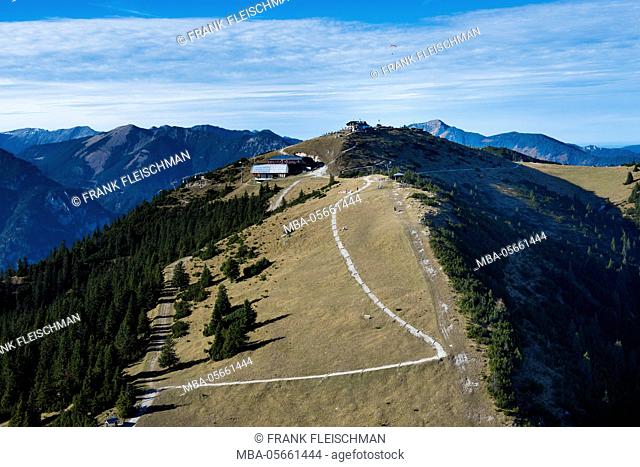 Rolling summit with rolling railway, Garmisch-Partenkirchen, aerial picture, paraglider start square, Bavarians, Germany