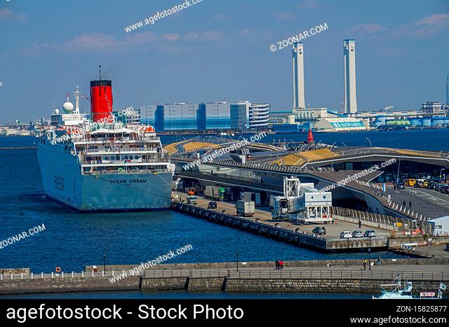 Luxury cruise ship that docked at the Port of Yokohama (Peace Boat). Shooting Location: Yokohama-city kanagawa prefecture