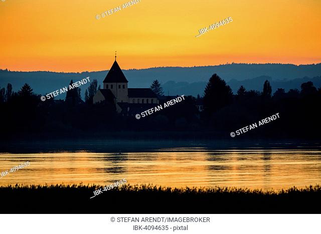 Sunset by the Church of St. George, Oberzell, Reichenau, Lake Constance, Baden-Wuerttemberg, Germany