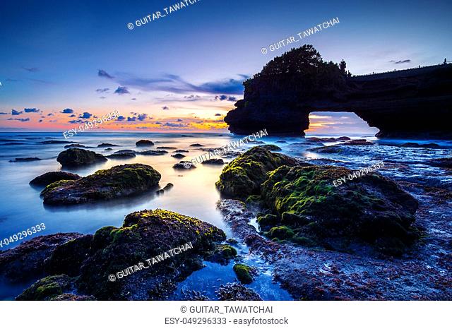 Tanah Lot Temple at sunset in Bali, Indonesia.(Dark)Seascape