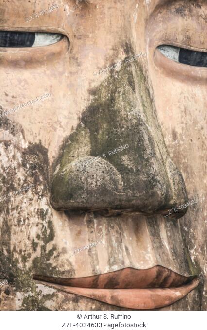 Leshan Giant Buddha. Face detail, telephoto. Leshan, Sichuan Province, People's Republic of China