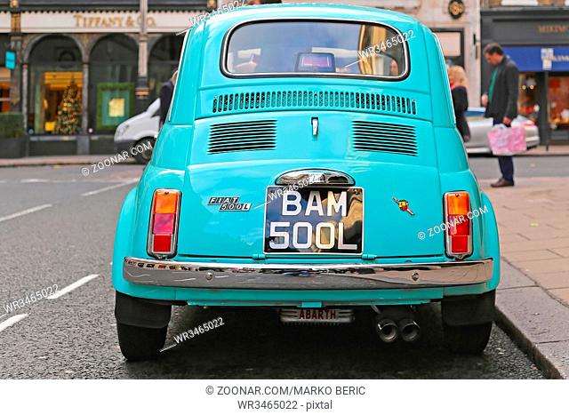London, United Kingdom - November 21, 2013: Classic Car Fiat 500 Abarth Original at Bond Street in London, UK