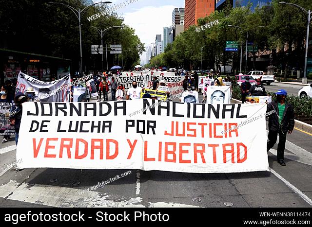 Activists and relatives of victims take part in a protest to condemn the inaction of the government of President Andrés Manuel López Obrador to locate and...