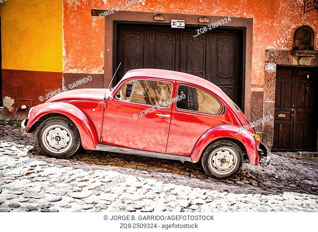 vw beetle in San Miguel de Allende street, Mexico, Guanajuato