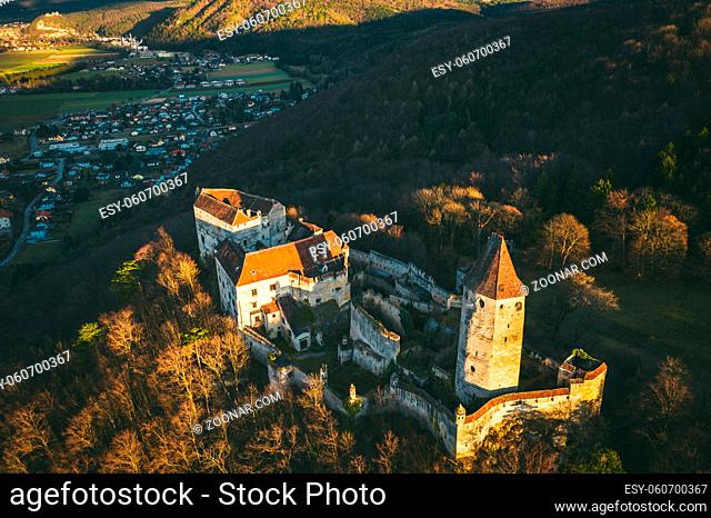 Castle Seebenstein aerial view in Austria on a sunny day