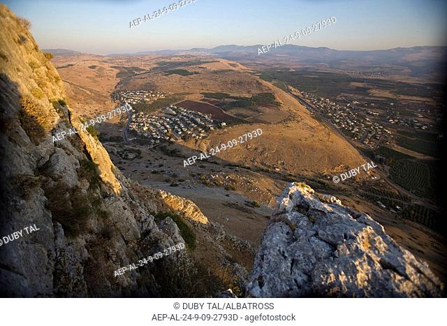 Photograph of the landscape from the summit of mount Arbel in the Galilee