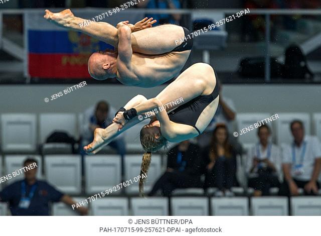 Christina Wassen and Florian Fandler from Germany (8th place) in action during the mixed 10m platform synchronized diving finale at the FINA World Championships...