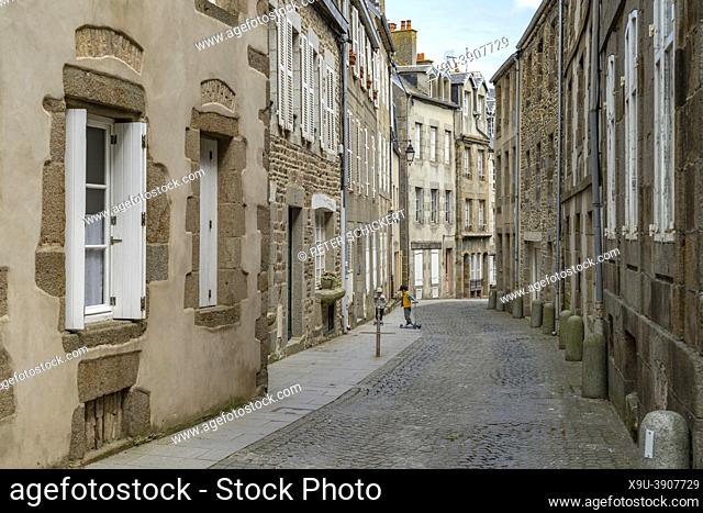 Old town alley in Granville, Normandy, France