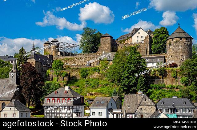 Monschau, old town with castle, Eifel, North Rhine-Westphalia, Germany