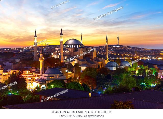 Beautiful evening view of Hagia Sophia, Istanbul, Turkey