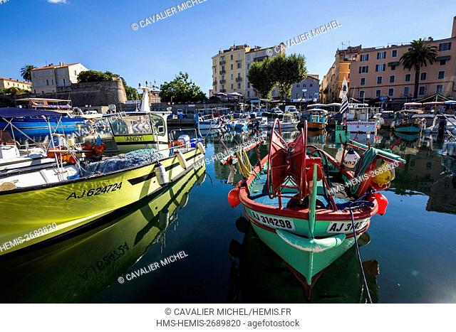 France, Corse du Sud, Ajaccio, the marina Tino Rossi, fishing boats