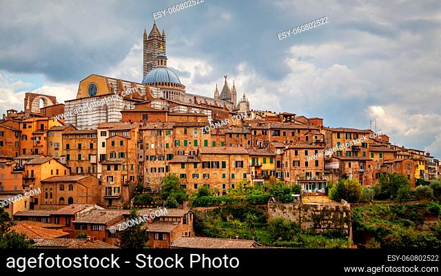 Panoramic view of the historic city of Siena in Tuscany, Italy