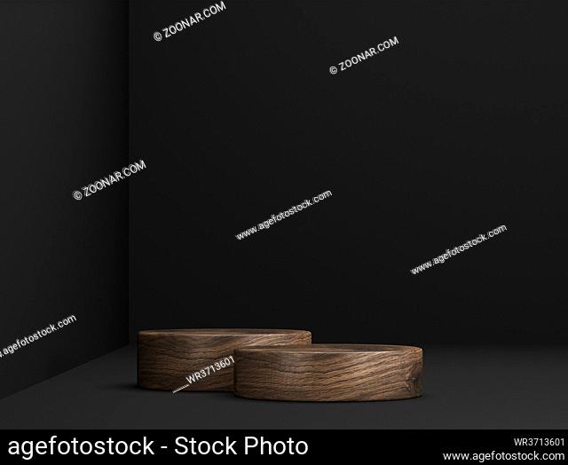abstract wooden template as presentation stage in front of background - 3D Illustration