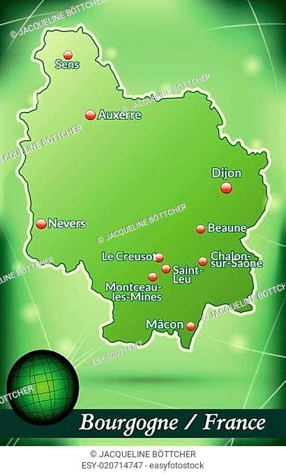 Inselkarte von Burgund Abstrakter Hintergrund in Grün