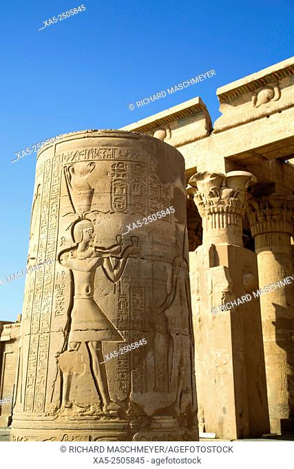 Pilar with Bas-relief, Forecourt, Temple of Haroeris and Sobeck, Kom Ombo, Egypt
