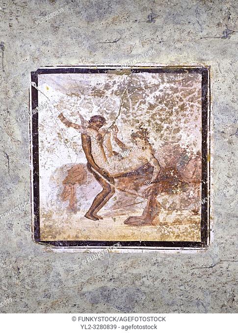 Roman Erotic Fresco from Pompeii depicting sexual activities, Naples National Archaeological Museum - 1st cent AD , inv no: 27697