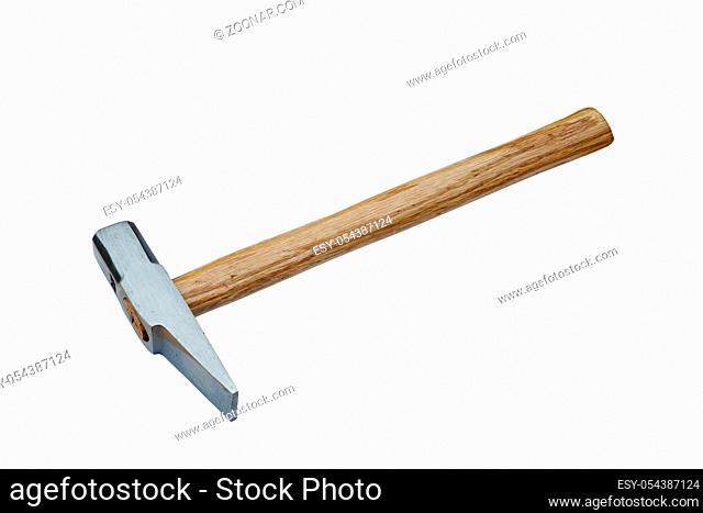 isolated iron hammer with wooden handle on white backgrounds